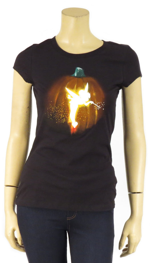 Disney Tinkerbell Fairy Silhouette Halloween Jack O' Lantern Pumpkin T-Shirt